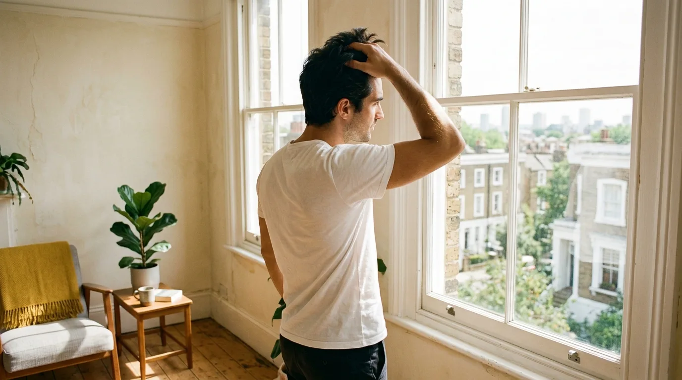 A man with a full head of hair in warm morning light