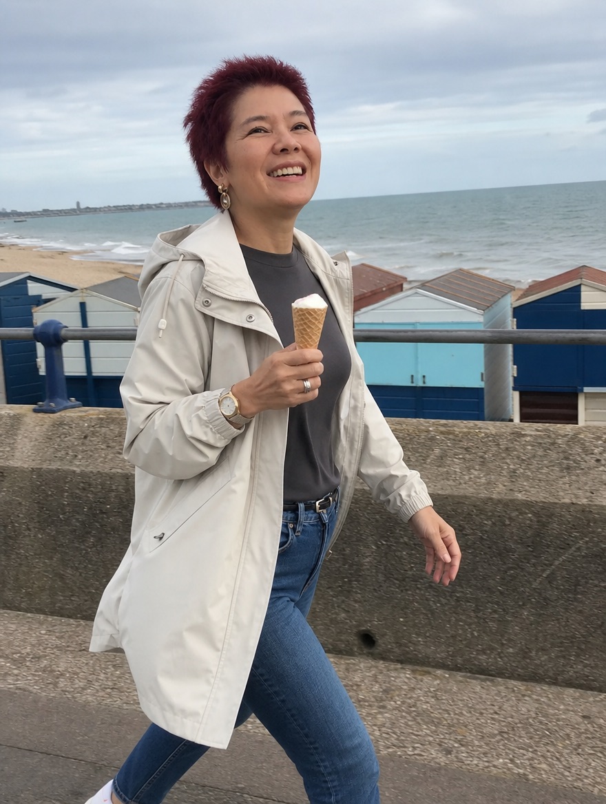 Illustrative photo pair, woman in her fifties — after treatment